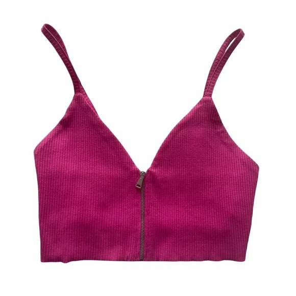 Zara Y2K Hot Pink Ribbed Knit Zip-Front Crop Top 💖 - Picture 2 of 9
